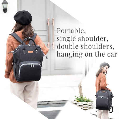  Hopopower Diaper Bag Backpack, hopopower Waterproof Multifunction Travel Backpack with USB Charging Port and Wet Pocket, Nappy Bag, School Bag, Work Bag, Everyday Carry Bag, Black