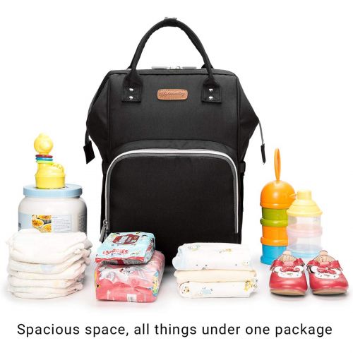  Hopopower Diaper Bag Backpack, hopopower Waterproof Multifunction Travel Backpack with USB Charging Port and Wet Pocket, Nappy Bag, School Bag, Work Bag, Everyday Carry Bag, Black