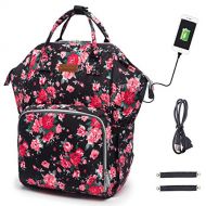 Hopopower Diaper Bag Backpack, hopopower Diaper Bag with USB Charging Port for Mom & Dad, Large Multifunction Baby Nappy Changing Bags,Waterproof & Stylish, Floral