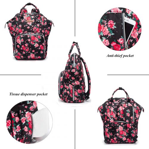  Hopopower Diaper Bag Backpack, hopopower Diaper Bag with USB Charging Port for Mom & Dad, Large Multifunction Baby Nappy Changing Bags,Waterproof & Stylish, Floral