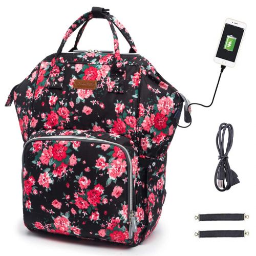  Hopopower Diaper Bag Backpack, hopopower Diaper Bag with USB Charging Port for Mom & Dad, Large Multifunction Baby Nappy Changing Bags,Waterproof & Stylish, Floral