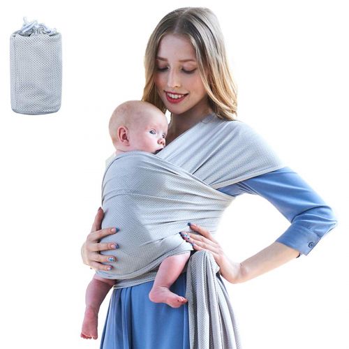  Hopopower hopopower Baby Wrap Carrier for Infants Newborns Aged 0-36 Months Stretchy Breathable Baby Sling Nursing Cover, Hands Free, One Size Fits All, Grey