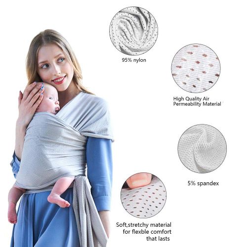  Hopopower hopopower Baby Wrap Carrier for Infants Newborns Aged 0-36 Months Stretchy Breathable Baby Sling Nursing Cover, Hands Free, One Size Fits All, Grey