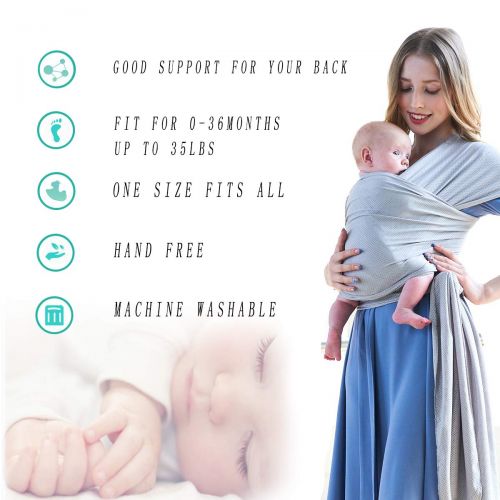  Hopopower hopopower Baby Wrap Carrier for Infants Newborns Aged 0-36 Months Stretchy Breathable Baby Sling Nursing Cover, Hands Free, One Size Fits All, Grey