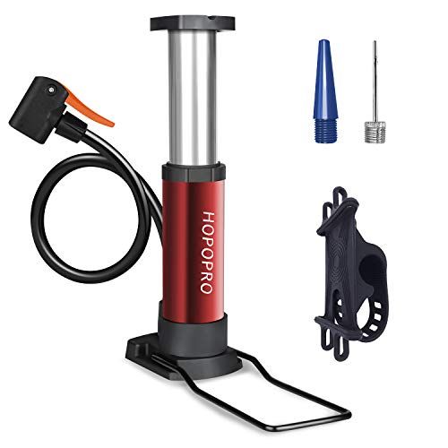  HOPOPRO Mini Bike Pump Portable Bike Floor Pump Bicycle Tire Pump Hand Foot Activated Bike Pump with Presta Schrader Dunlop Valves Extra Valve and Gas Needle for Road Bike Mountain