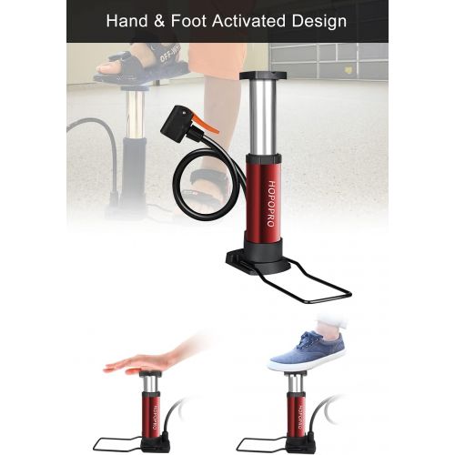  HOPOPRO Mini Bike Pump Portable Bike Floor Pump Bicycle Tire Pump Hand Foot Activated Bike Pump with Presta Schrader Dunlop Valves Extra Valve and Gas Needle for Road Bike Mountain
