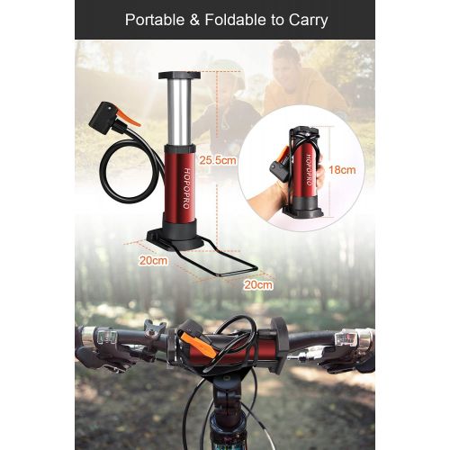  HOPOPRO Mini Bike Pump Portable Bike Floor Pump Bicycle Tire Pump Hand Foot Activated Bike Pump with Presta Schrader Dunlop Valves Extra Valve and Gas Needle for Road Bike Mountain