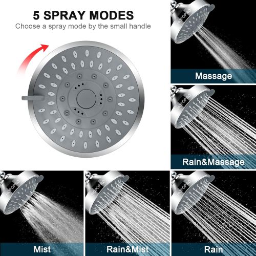  High Pressure Fixed Shower Head HOPOPRO 5-Setting Upgraded Bathroom Showerhead 4 Inch High Flow Shower Head with Adjustable Metal Swivel Ball Joint for Luxury Shower Experience Eve