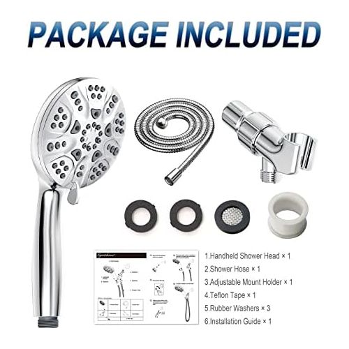  6 Functions Handheld Shower Head Set, HOPOPRO 2020 Newest High Pressure Shower Head High Flow Hand Held Showerhead Set with 59 Inch Hose Bracket Teflon Tape Rubber Washers