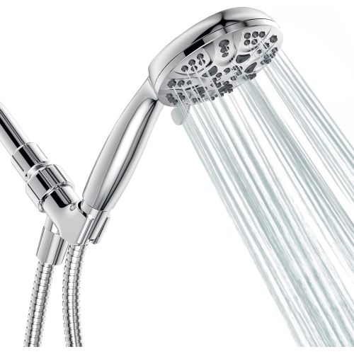  6 Functions Handheld Shower Head Set, HOPOPRO 2020 Newest High Pressure Shower Head High Flow Hand Held Showerhead Set with 59 Inch Hose Bracket Teflon Tape Rubber Washers