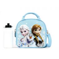 Disney Frozen Lunch Box Carry Bag with Shoulder Strap and Water Bottle (SNOW BLUE) by Horarary