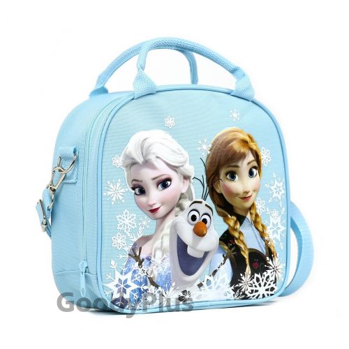 디즈니 Disney Frozen Lunch Box Carry Bag with Shoulder Strap and Water Bottle (SNOW BLUE) by Horarary
