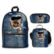 Horeset Backpack Lunch Bag Pencil Case Set Cute Cat Animal Pattern Canvas Book Bag Unisex Daypack School College Bags Laptop for boy Kids women girls men