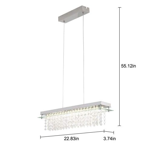  Horisun K9 Crystal Chandelier LED Dimmable Modern Rectangle Chandeliers Polished Chrome Finish Dining Room Light, H55.1 X W3.7 X L22.8, 5 Years Warranty