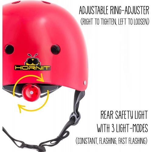  Hornit Mini Lids Kids Helmet Bicycle, Scooter, Skateboard Hard Shell Helmet with Rear Light, Fully Adjustable for Years of Use