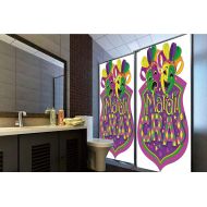 Horrisophie dodo 3D Privacy Window Film No Glue,Mardi Gras,Ancient Fleur De Lis with Traditional Festival Pattern Venetian Vintage Decorative,Purple Green Yellow,70.86 H x 23.62 W