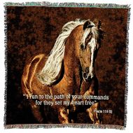 Horses Pure Country Weavers - Golden Boy Horse Scripture Woven Throw Blanket with Fringe Cotton. USA Size 53x53