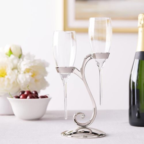  Hortense B. Hewitt Raindrop Swirl Stand Champagne Toasting Flutes, Silver