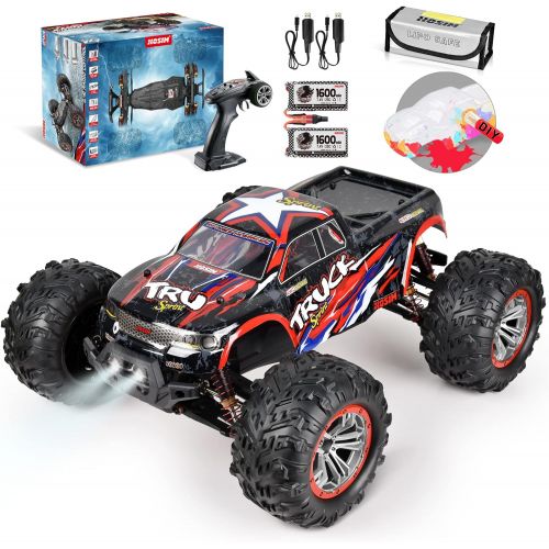  Hosim 1:10 Large Size 48+ KMH 4WD High Speed RC Monster Trucks,Hobby Grade RC Cars for Adults Boys Remote Control Vehicle 2 Batteries for 40+ Min Play Gift for Kids(Red)