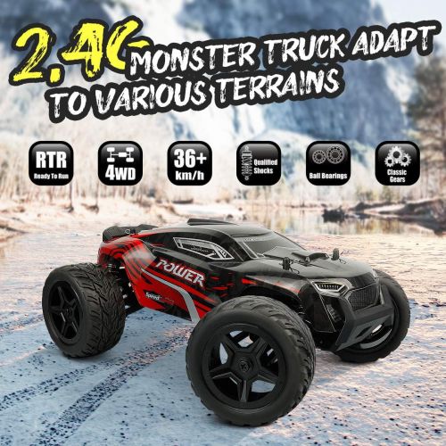  Hosim All Terrain Waterproof Rc Cars 1:14 4WD Monster Truck, High Speed 36+ kmh 2.4Ghz Electric Remote Control Car , Off-Road RC Buggy RC Toys Trucks for Kids and Adults(Red)