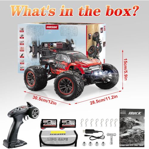  Hosim 1:12 Scale 46+ KMH High Speed RC Car,4WD Hobby All Terrains Waterproof Remote Control Toy Off Road RC Monster Truck Vehicle Gift Cars 2 Batteries 40 Min+ Play for Boys and Ad