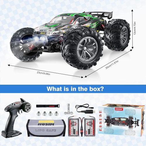  Hosim 2845 Brushless 55+ KMH 4WD High Speed RC Monster Truck, 1:16 Scale RC Car All Terrain Off-Road Waterproof 2.4GHZ Hobby Grade Remote Control Vehicle for Adults Children(Green)