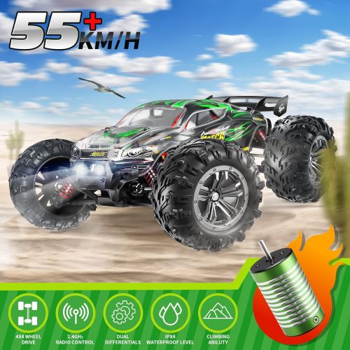  Hosim 2845 Brushless 55+ KMH 4WD High Speed RC Monster Truck, 1:16 Scale RC Car All Terrain Off-Road Waterproof 2.4GHZ Hobby Grade Remote Control Vehicle for Adults Children(Green)