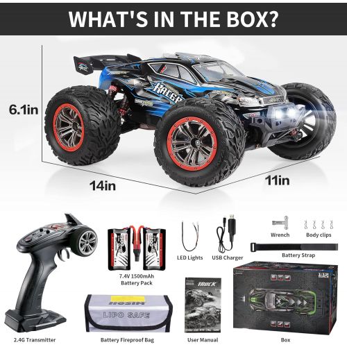  Hosim 1:12 46+ KMH High Speed RC Monster Trucks, 4WD Large Size RC Cars for Adults Boys - Radio Controlled RC Off Road Electronic Hobby Grade Remote Control Cars 2 Batteries for 40