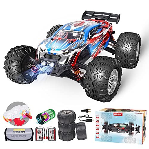  Hosim 1:16 Brushless RC Cars 55+ kmh High Speed Large Remote Control Car 4x4 Off Road Monster Truck Electric All Terrain Waterproof Toys Hobby Vehicle for Kids and Adults - 2 Batteries f