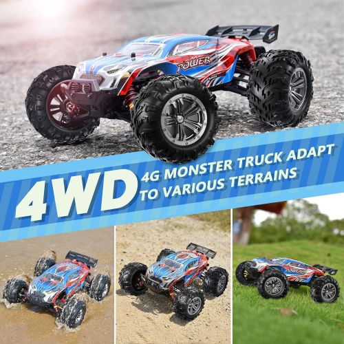  Hosim 1:16 Brushless RC Cars 55+ kmh High Speed Large Remote Control Car 4x4 Off Road Monster Truck Electric All Terrain Waterproof Toys Hobby Vehicle for Kids and Adults - 2 Batteries f