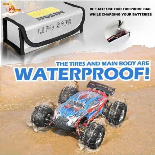  Hosim 1:16 Brushless RC Cars 55+ kmh High Speed Large Remote Control Car 4x4 Off Road Monster Truck Electric All Terrain Waterproof Toys Hobby Vehicle for Kids and Adults - 2 Batteries f