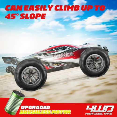  Hosim 2845 Brushless 52+ KMH 4WD High Speed RC Monster Truck, 1:16 Scale RC Car All Terrain Off-Road Waterproof 2.4GHZ Hobby Grade Remote Control Vehicle for Adults Children(Red)