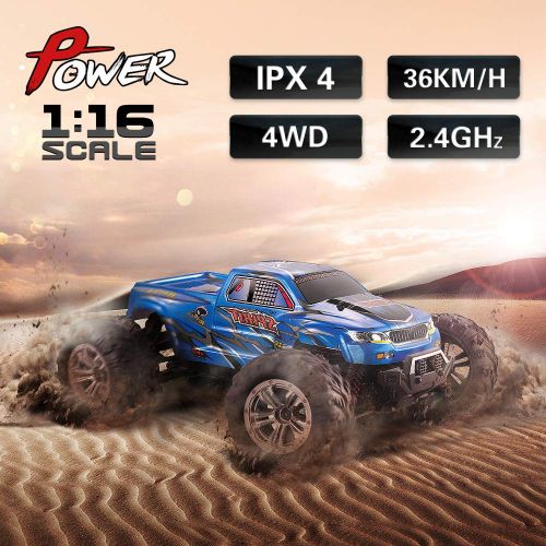  Hosim High Speed 36km/h 4WD 2.4Ghz Remote Control Truck 9130, 1:16 Scale Radio Conrtolled Off-Road RC Car Electronic Monster Truck R/C RTR Hobby Cross-Country Car Buggy (Blue)