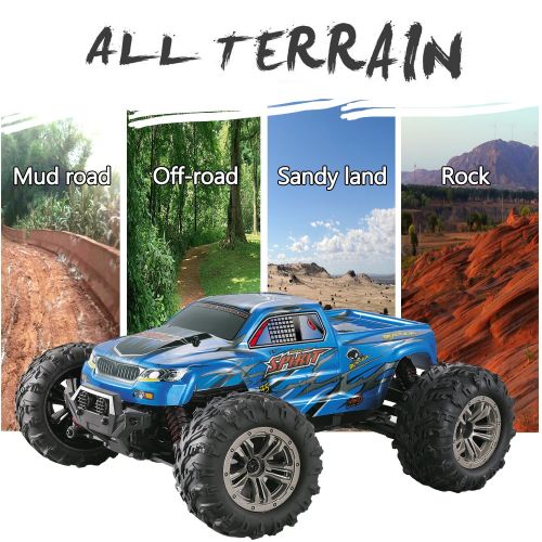  Hosim High Speed 36km/h 4WD 2.4Ghz Remote Control Truck 9130, 1:16 Scale Radio Conrtolled Off-Road RC Car Electronic Monster Truck R/C RTR Hobby Cross-Country Car Buggy (Blue)