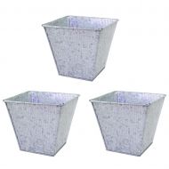 Hosley Set of 3, 7 Galvanized Planters/Buckets. Ideal for Party, Wedding, Country, Picnic Caddy, Serve Ware, Floral Pots, Votive Candle Gardens W1