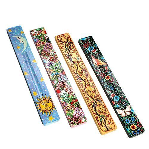  인센스스틱 Hosley Set of 4 Assorted 10 Inch Long Wood Incense Holder Ideal Gift for Wedding Party Favor Aromatherapy Zen Spa Reiki Chakra Meditation O7