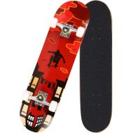 Hosmat 31 Complete Pro Skateboard 7 Layer Canadian Maple Wood Skateboard Deck with Double Kick Concave Design for Kids & Adults Beginner - Age 5 Up