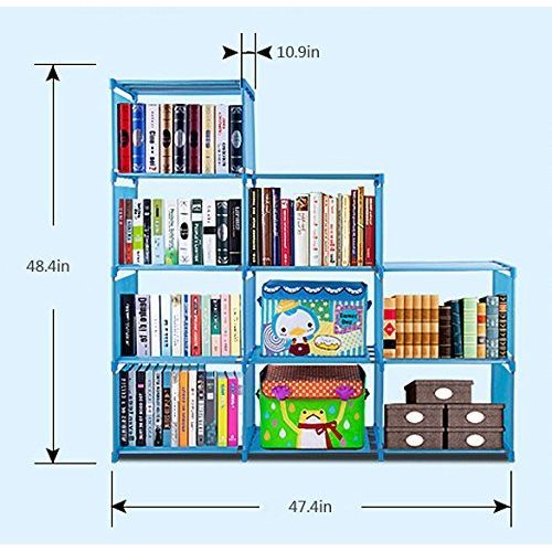  Hosmat 9-Cube DIY Childrens Bookcase 30 inch Adjustable Bookshelf Organizer Shelves Unit, Folding Storage Shelves Unit (Blue_9 Cubes)