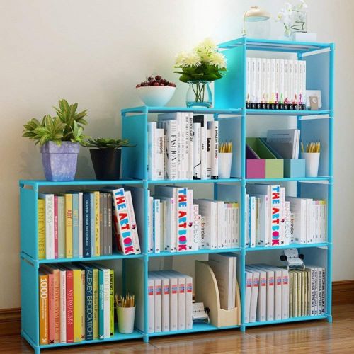  Hosmat 9-Cube DIY Childrens Bookcase 30 inch Adjustable Bookshelf Organizer Shelves Unit, Folding Storage Shelves Unit (Blue_9 Cubes)