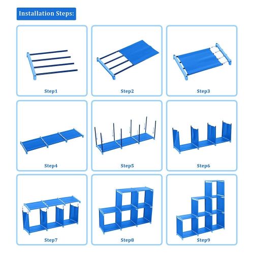  Hosmat 9-Cube DIY Childrens Bookcase 30 inch Adjustable Bookshelf Organizer Shelves Unit, Folding Storage Shelves Unit (Blue_9 Cubes)