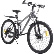 hosote 26 Inch Mountain Bike, Full Suspension 21 Speed High-Tensile Carbon Steel Frame MTB with Dual Disc Brake for Men and Women