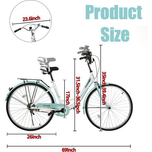  hosote 26 inch Womens Cruiser Bike with Portable Basket, Complete Comfort Coummter Bicycle, Beach Cruiser Bikes for Women and Young Girls