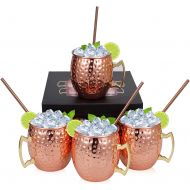 [아마존베스트]Hossejoy Set of 4 Copper Hammered Moscow Mule Mugs Drinking Cup with 4 Copper Straws, Great Dining Entertaining Bar Gift Set