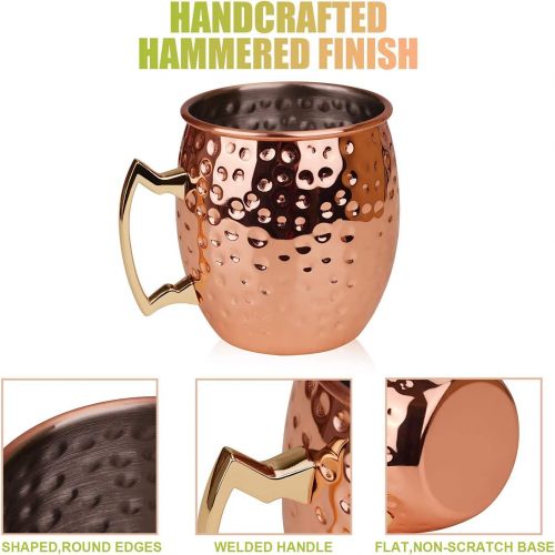  [아마존베스트]Hossejoy Set of 4 Copper Hammered Moscow Mule Mugs Drinking Cup with 4 Copper Straws, Great Dining Entertaining Bar Gift Set