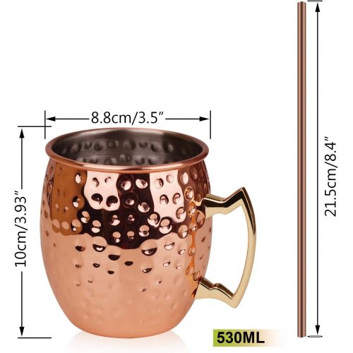  [아마존베스트]Hossejoy Set of 4 Copper Hammered Moscow Mule Mugs Drinking Cup with 4 Copper Straws, Great Dining Entertaining Bar Gift Set