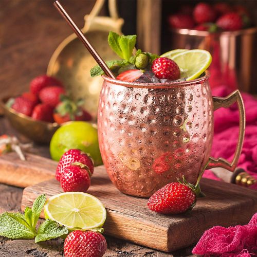  [아마존베스트]Hossejoy Set of 4 Copper Hammered Moscow Mule Mugs Drinking Cup with 4 Copper Straws, Great Dining Entertaining Bar Gift Set