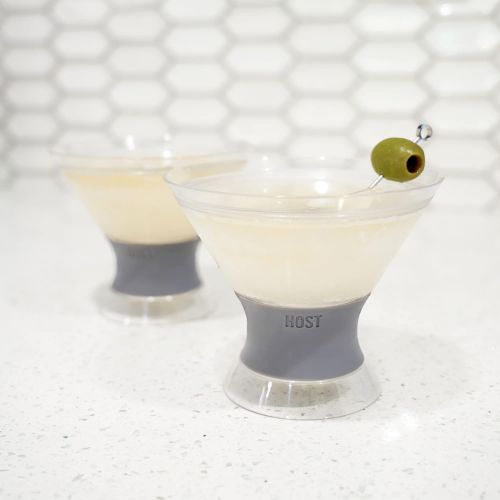  [아마존베스트]HOST Freeze Insulated Martini Cooling Cups Freezer Gel Chiller Double Wall Stemless Cocktail Glass, Set of 2, 9 oz, Grey