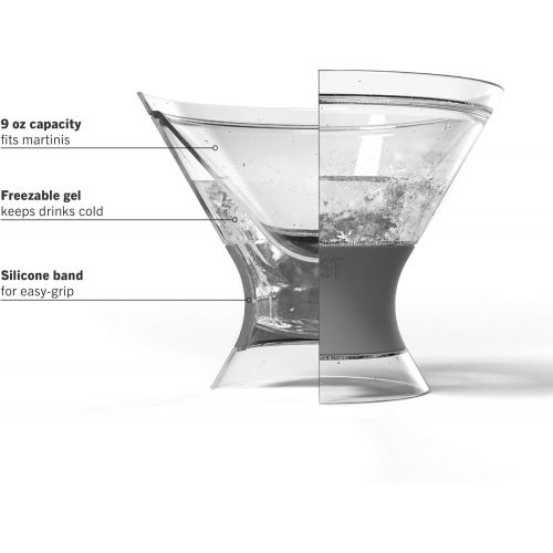  [아마존베스트]HOST Freeze Insulated Martini Cooling Cups Freezer Gel Chiller Double Wall Stemless Cocktail Glass, Set of 2, 9 oz, Grey