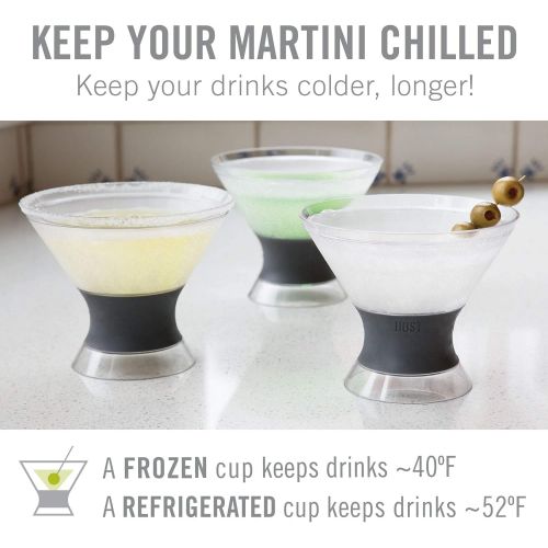  [아마존베스트]HOST Freeze Insulated Martini Cooling Cups Freezer Gel Chiller Double Wall Stemless Cocktail Glass, Set of 2, 9 oz, Grey