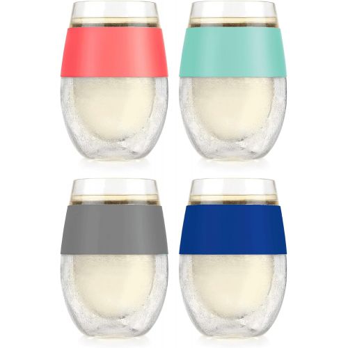  [아마존베스트]HOST Cooling Cup, Set of 4 Double Wall Insulated Freezable Drink Chilling Tumbler with Freezing Gel, Glasses for Red and White Wine, 8.5 oz, Assorted Colors